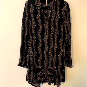 Free People Black Floral Button Front Dress